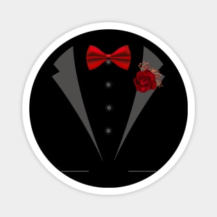 Faux Tuxedo with red bow tie and rose boutonniere Magnet